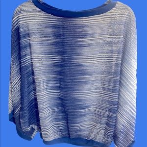Studio Y Dolman style knit top, sheer, blue and white.  NWOT, size small.
